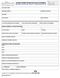 Document preview: Form SPD325 Sound Permit/Registration Statement - City of Sacramento, California