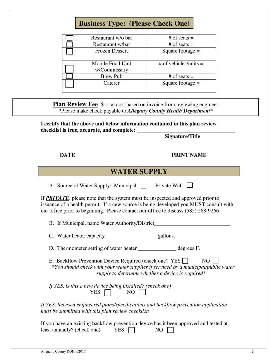 Plan Review Checklist - Allegany County, New York, Page 2