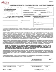 On-Site Wastewater Treatment System Construction Permit Application - Allegany County, New York