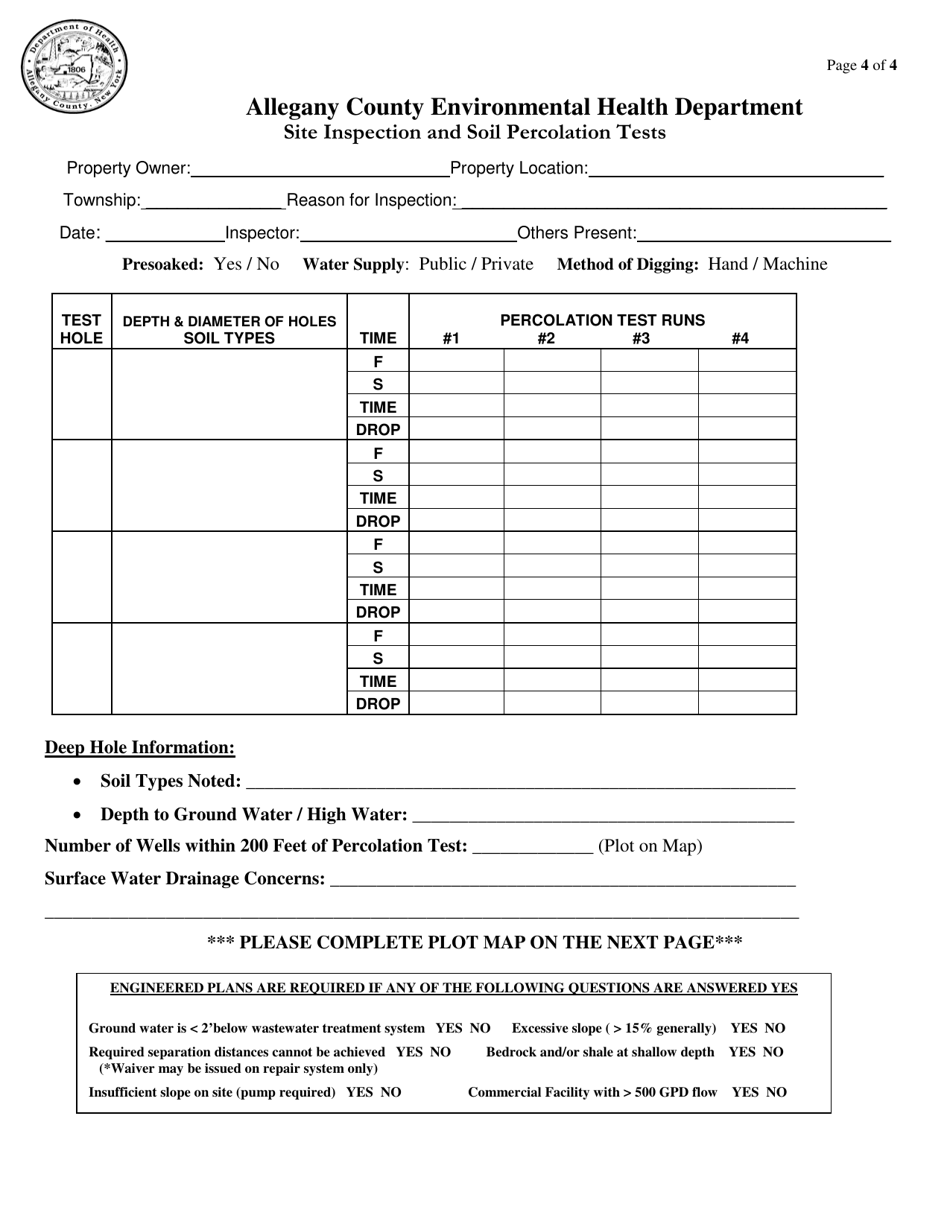 On-Site Wastewater Treatment System Construction Permit Application - Allegany County, New York, Page 4