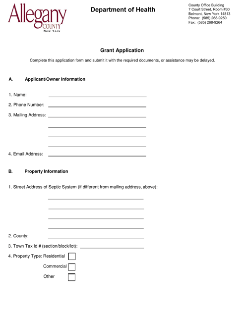Grant Application - Allegany County, New York Download Pdf