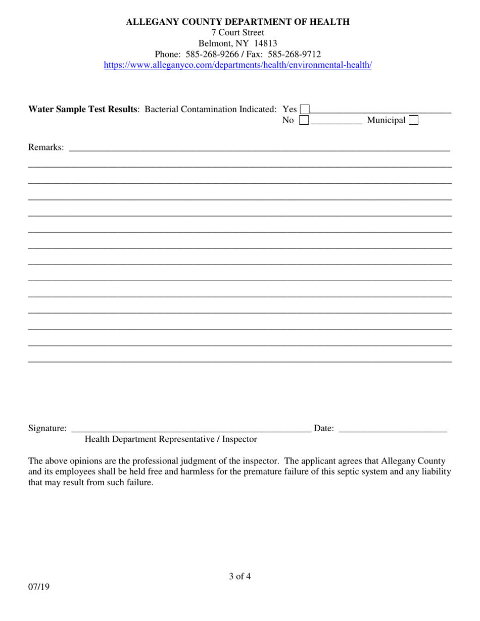 Application for Sanitary Survey - Allegany County, New York, Page 3
