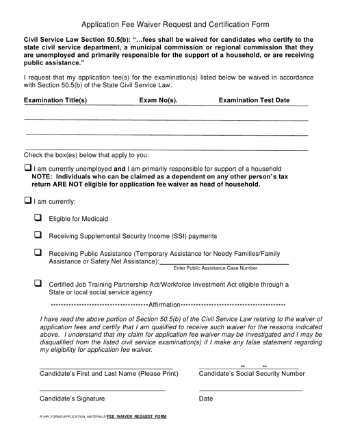 Application Fee Waiver Request and Certification Form - Allegany County, New York Download Pdf