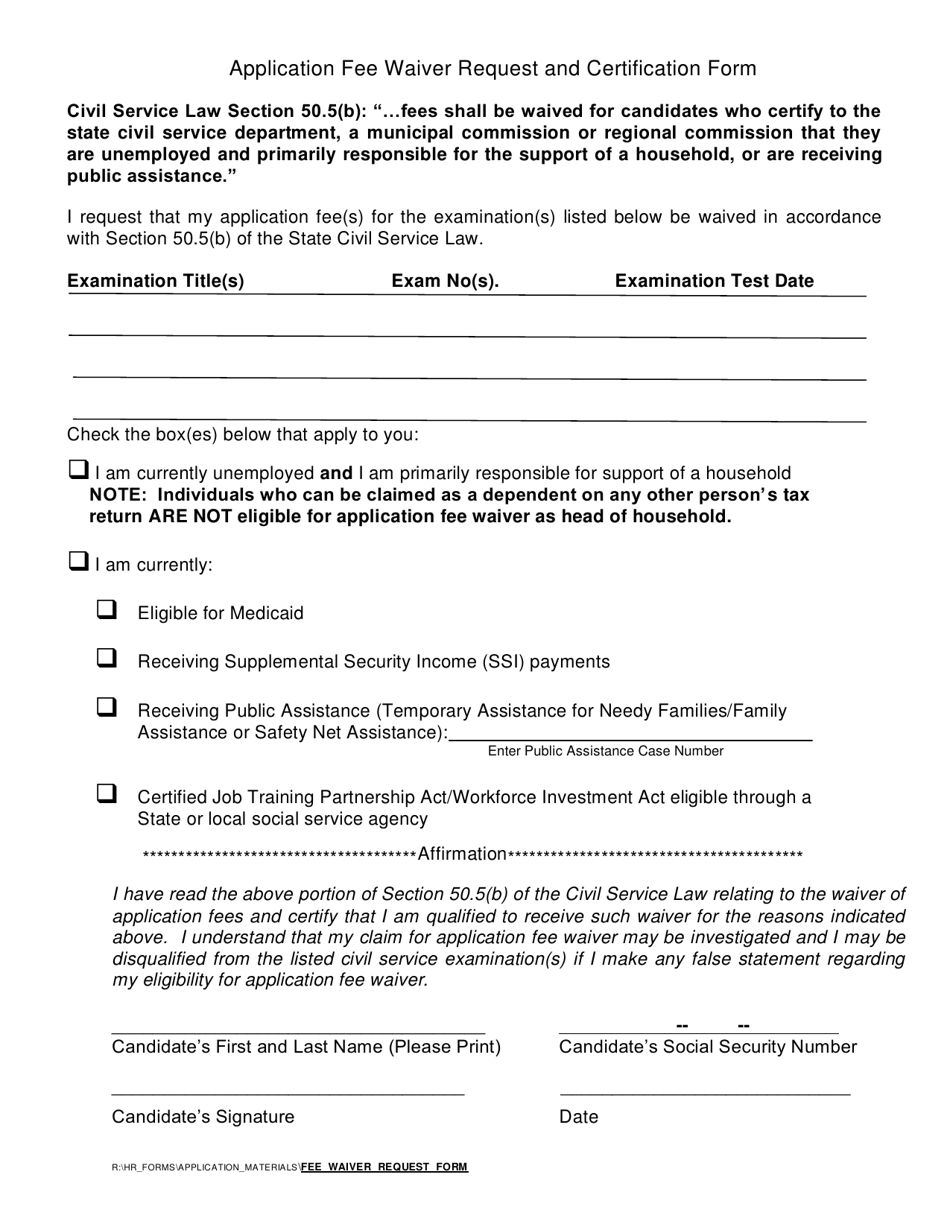 Allegany County New York Application Fee Waiver Request And Certification Form Fill Out Sign 8487