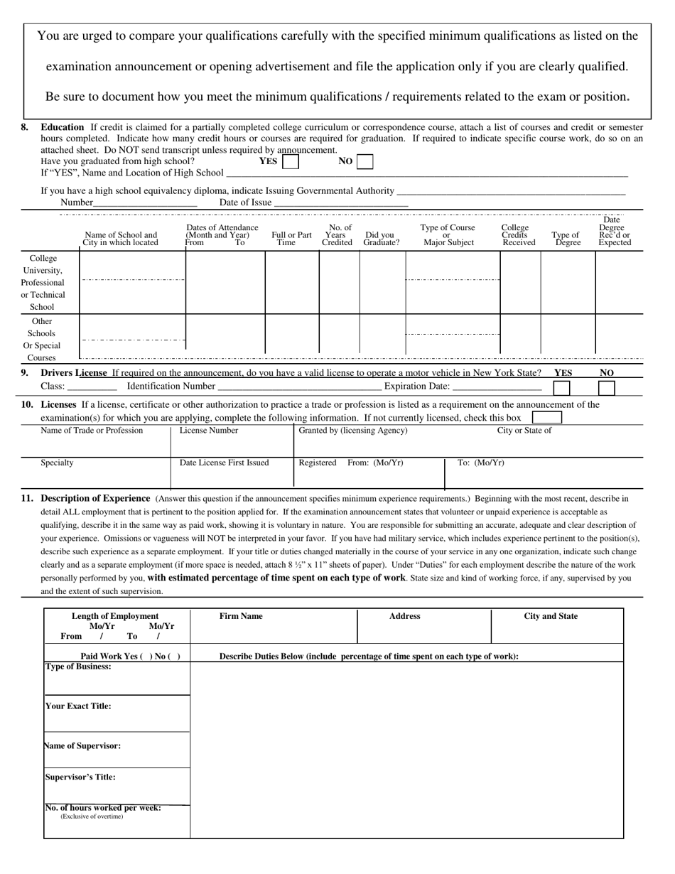 Allegany County, New York Application for Examination or Employment ...