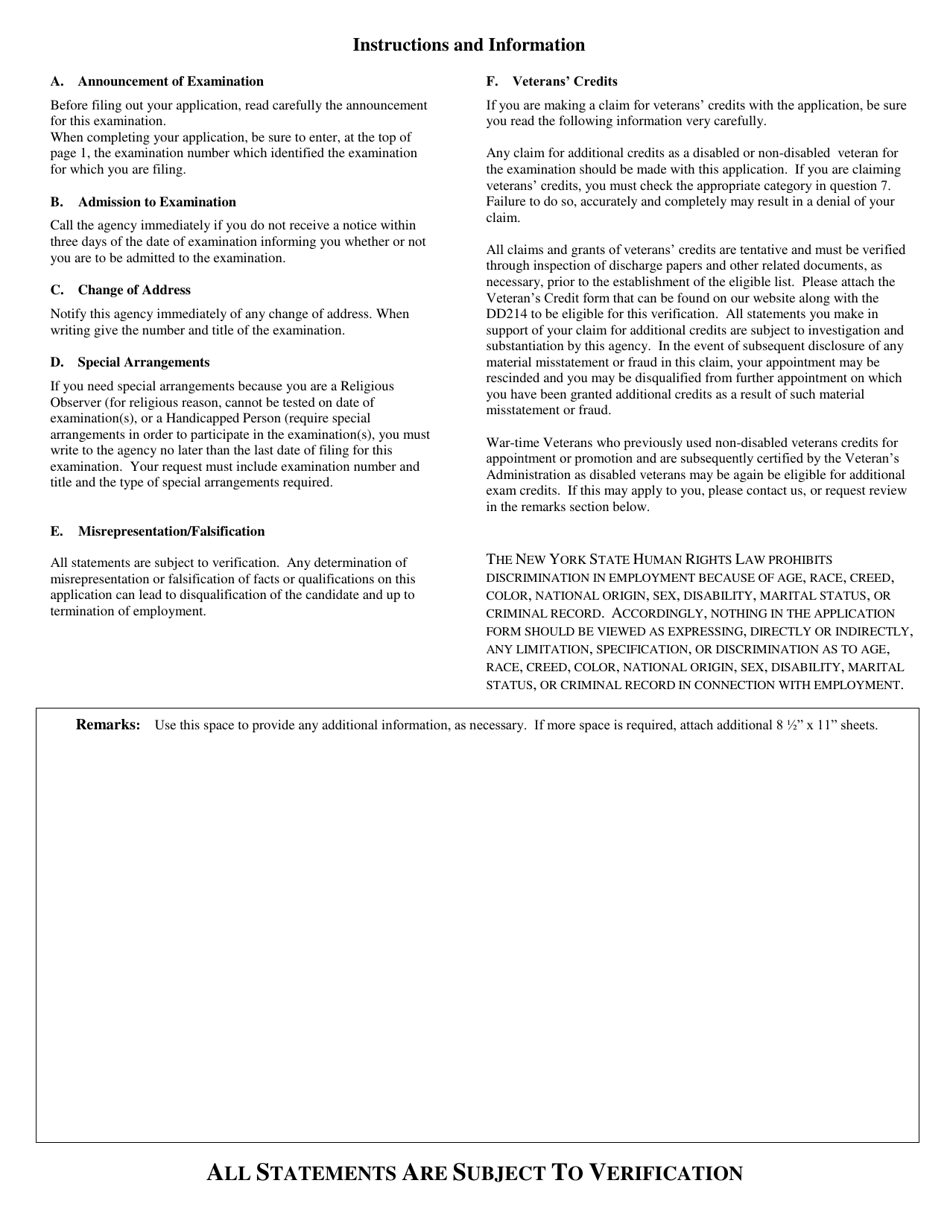 Application for Examination or Employment - Allegany County, New York, Page 4