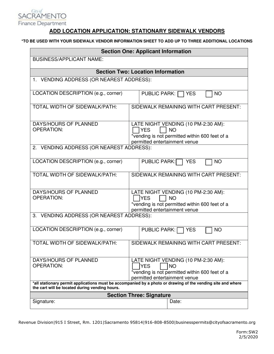 Form SW2 - Fill Out, Sign Online and Download Fillable PDF, City of ...