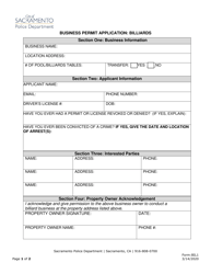 Document preview: Form BIL1 Business Permit Application - Billiards - City of Sacramento, California
