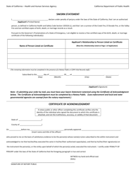 Application for Wildfire Birth Record - Creek, El Dorado, Valley Fires - County of Yolo, California (English/Spanish), Page 2