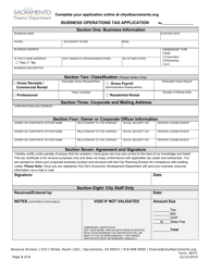 Document preview: Form BOT1 Business Operations Tax Application - City of Sacramento, California