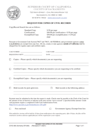 Document preview: Form CV/E-300 Request for Copies of Civil Records - County of Sacramento, California