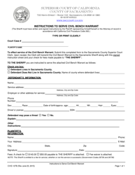 Document preview: Form CV/E-127B Instructions to Serve Civil Bench Warrant - County of Sacramento, California