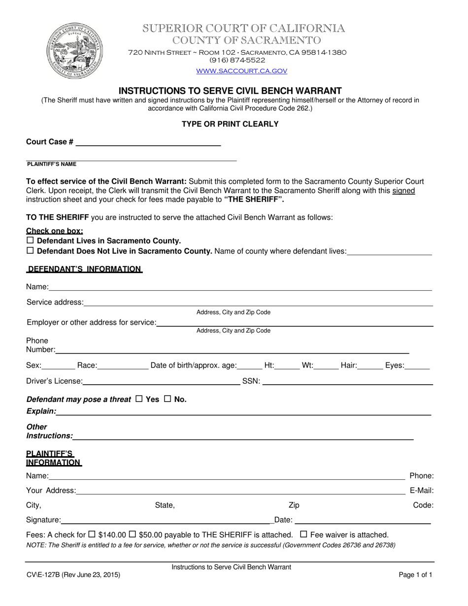 Form CV/E-127B - Fill Out, Sign Online and Download Printable PDF ...