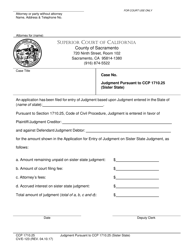 Document preview: Form CV/E-123 Judgment Pursuant to Ccp 1710.25 (Sister State) - County of Sacramento, California