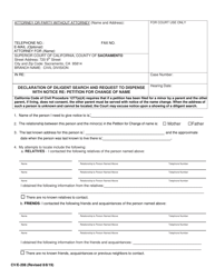 Form CV/E-208 &quot;Declaration of Diligent Search and Request to Dispense With Notice Re: Petition for Change of Name&quot; - County of Sacramento, California