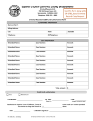 Document preview: Form CR-500B Criminal Records Credit Card Authorization Form - County of Sacramento, California