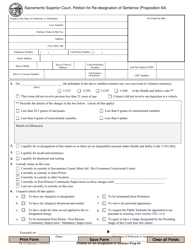 Document preview: Form CR-335 Petition for Re-designation of Sentence (Proposition 64) - County of Sacramento, California