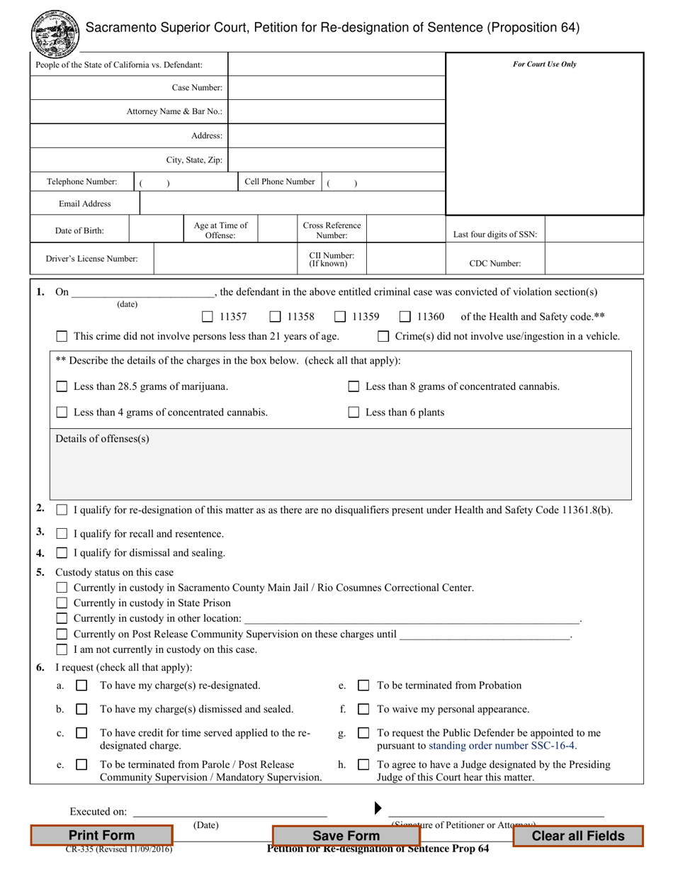 Form CR335 Download Fillable PDF or Fill Online Petition for Re