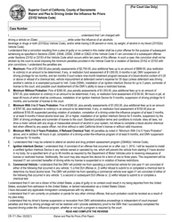 Document preview: Form CR-171 Waiver and Plea to Driving Under the Influence No Priors - County of Sacramento, California