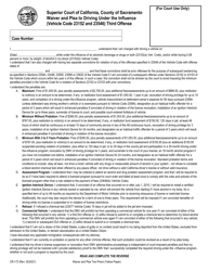 Form CR-173 &quot;Waiver and Plea to Driving Under the Influence (Vehicle Code 23152 and 23546) Third Offense&quot; - County of Sacramento, California