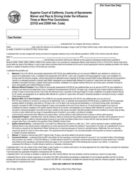 Form CR-174 &quot;Waiver and Plea to Driving Under the Influence Three or More Prior Convictions&quot; - County of Sacramento, California