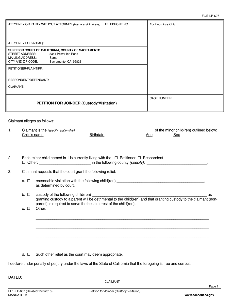 Form FL/E-LP-607 - Fill Out, Sign Online and Download Fillable PDF ...