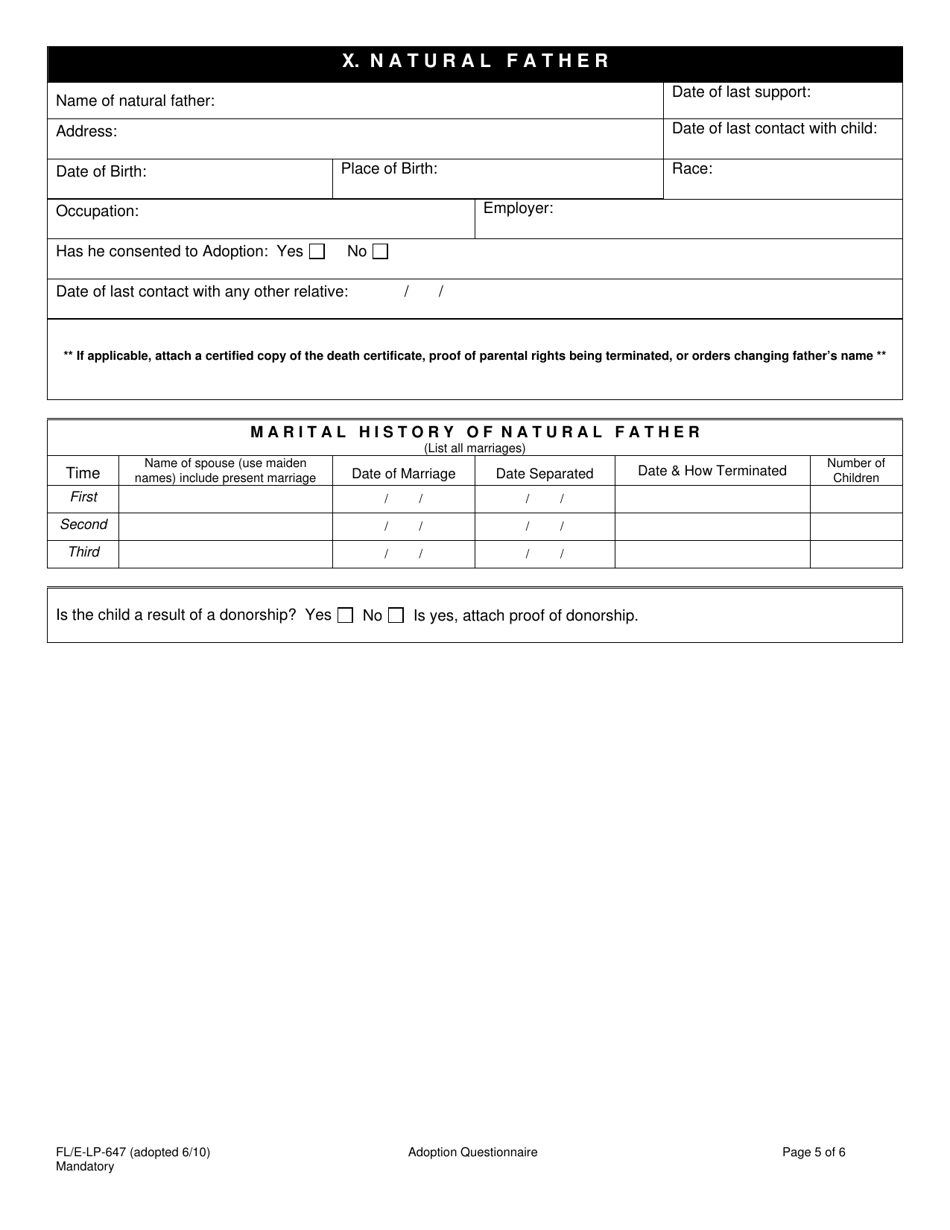 Form FL / E-LP-647 Investigation Questionnaire - County of Sacramento, California, Page 5
