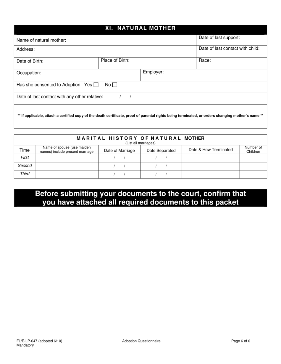Form FL / E-LP-647 Investigation Questionnaire - County of Sacramento, California, Page 6