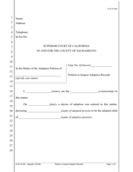 Form FL/E-LP-645 Petition to Inspect Adoption Records - County of Sacramento, California