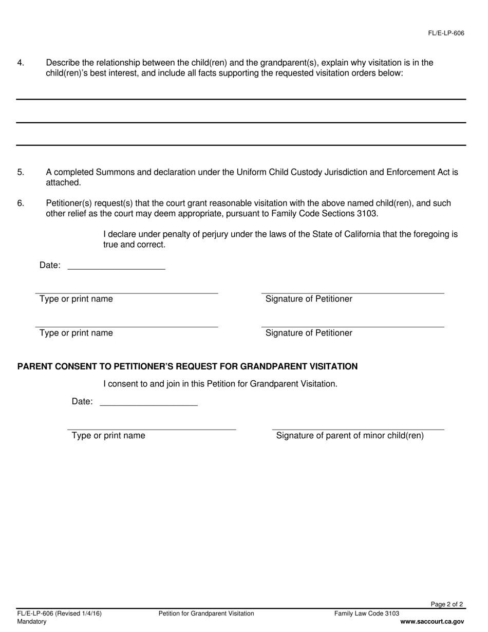 Form FL/E-LP-606 Download Fillable PDF or Fill Online Petition for ...