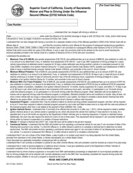 Form CR-172 &quot;Waiver and Plea to Driving Under the Influence Second Offense (23152 Vehicle Code)&quot; - County of Sacramento, California