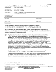 Document preview: Form JC-E-326 Court Ordered Psychological/Psychiatric Evaluation or Mental Health Assessment - for Parent(S)/Guardian(S) - County of Sacramento, California