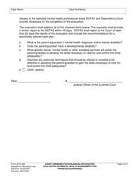 Form JC-E-326 Court Ordered Psychological/Psychiatric Evaluation or Mental Health Assessment - for Parent(S)/Guardian(S) - County of Sacramento, California, Page 3