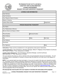 Document preview: Form JC-E-010 Juvenile Proceedings: Request for Court Reporter Transcript - County of Sacramento, California