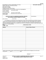 Form JC-E-342 &quot;Notice to Court of Addresses Identified Through Due Diligence Search Conduct by Dcfas&quot; - County of Sacramento, California
