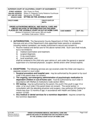 Form JC-E-365 &quot;Order Authorizing Medical and Dental Care and Limited Release of Information for Children Placed by the Juvenile Court in out-Of-Home Care&quot; - County of Sacramento, California