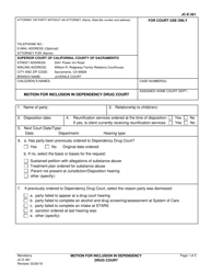 Form JC-E-361 Motion for Inclusion in Dependency Drug Court - County of Sacramento, California