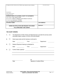 Document preview: Form JC E-324_ORDER Order on Stipulation and Request for Order Following Meet and Confer - County of Sacramento, California