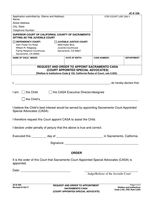Form JC E-338 Request and Order to Appoint Sacramento Casa (Court Appointed Special Advocates) - County of Sacramento, California