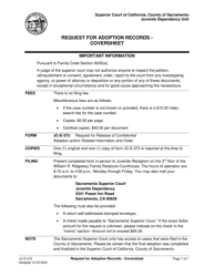 Document preview: Form JC-E-372 Request for Release of Confidential Adoption and/or Related Information and Order - County of Sacramento, California