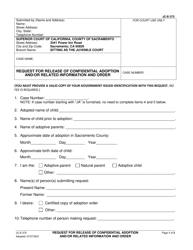Form JC-E-372 Request for Release of Confidential Adoption and/or Related Information and Order - County of Sacramento, California, Page 2