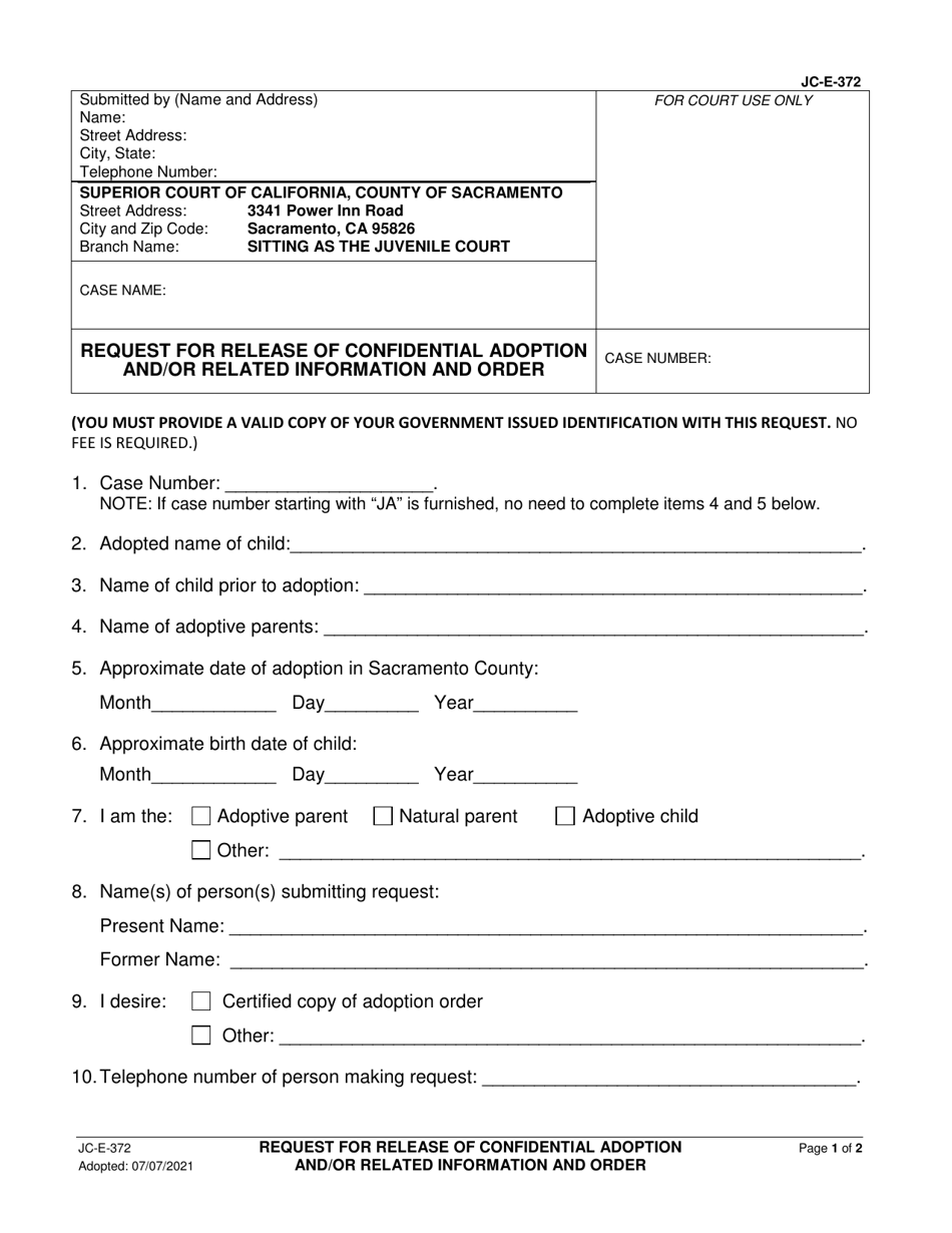 Form JC-E-372 - Fill Out, Sign Online and Download Fillable PDF, County ...