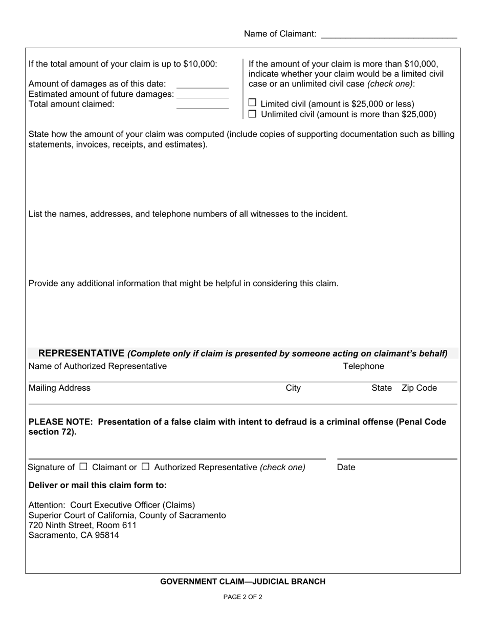 Government Claim - Judicial Branch - County of Sacramento, California, Page 2