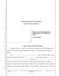 Form MIC/E-001 Stipulation and Order for Appointment of Temporary Judge - County of Sacramento, California