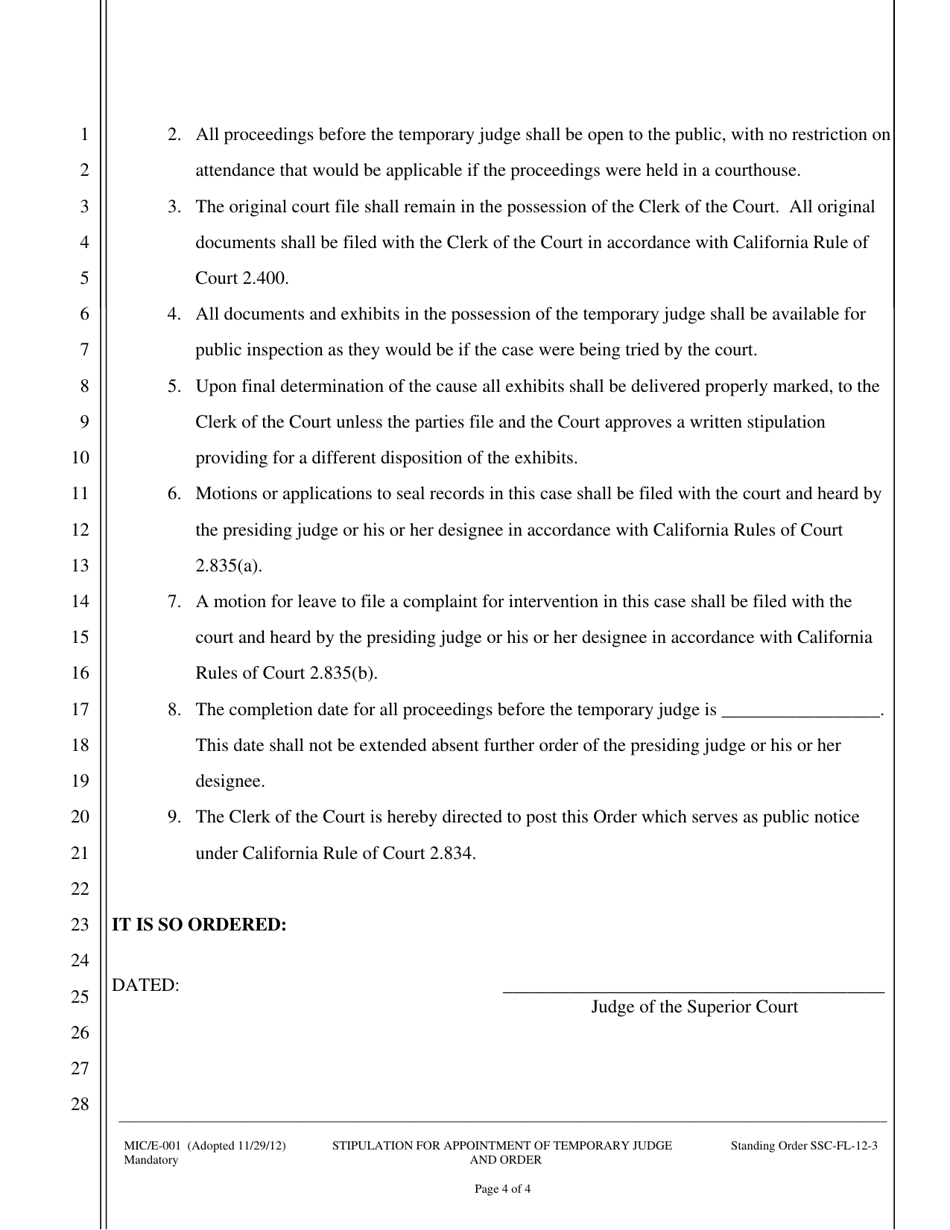 Form MIC / E-001 Stipulation and Order for Appointment of Temporary Judge - County of Sacramento, California, Page 4