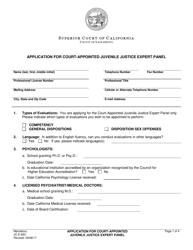 Form JC-E-663 Application for Court-Appointed Juvenile Justice Expert Panel - County of Sacramento, California, Page 2