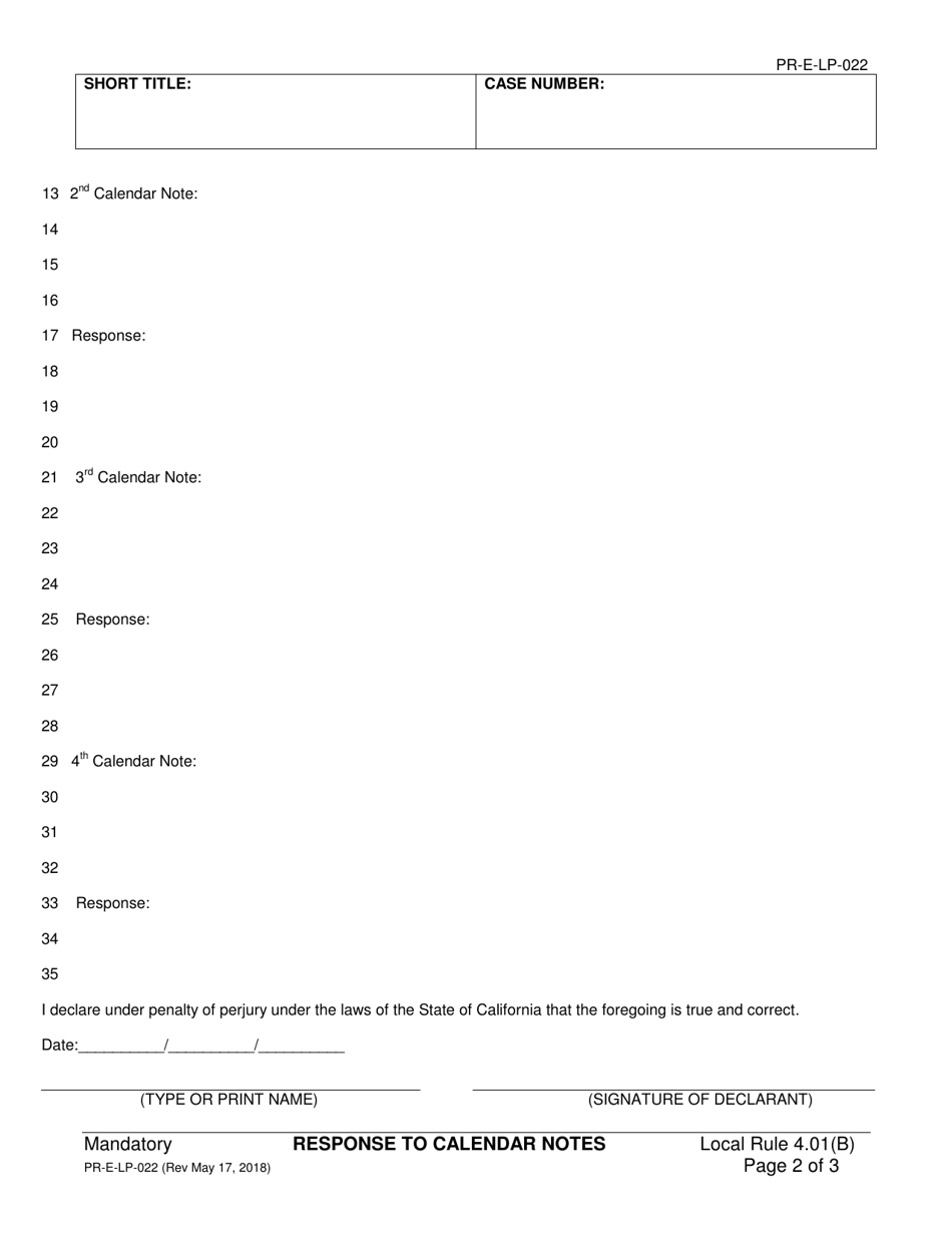 Form PR-E-LP-022 Response to Calendar Notes - County of Sacramento, California, Page 2