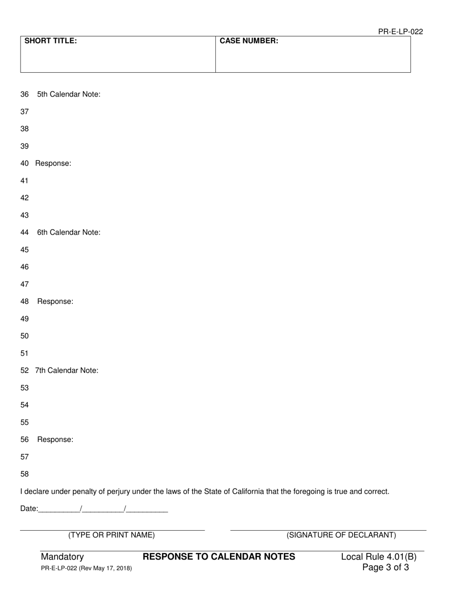 Form PR-E-LP-022 Response to Calendar Notes - County of Sacramento, California, Page 3
