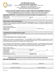 Document preview: Revocation and Substitution of Agent Form for Assessment Appeal(S) - County of San Bernardino, California