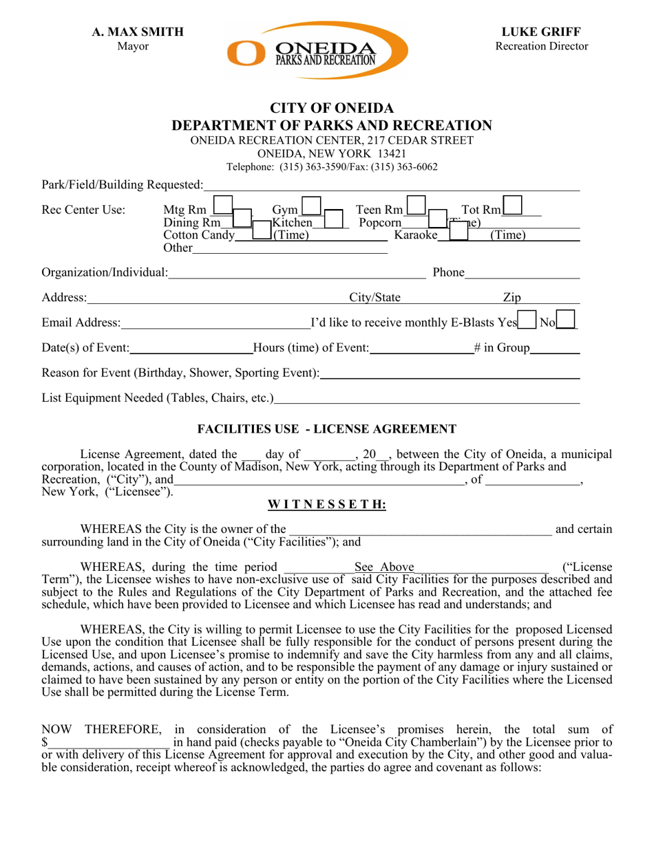 Teen Rental Agreement - City of Oneida, New York, Page 1